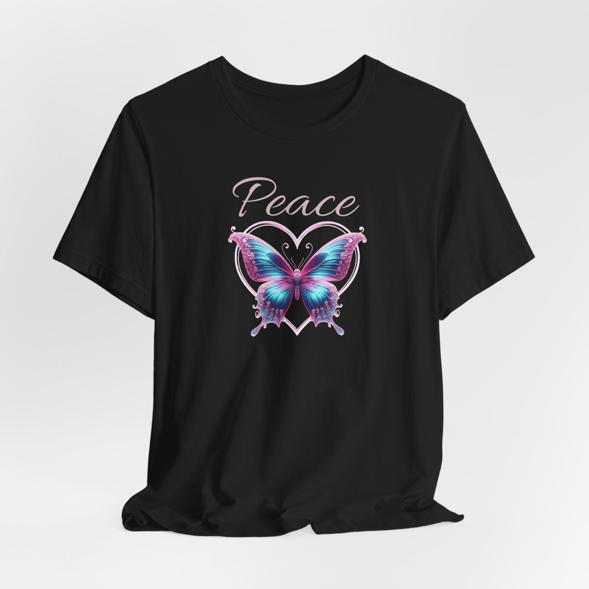 Peace Symbols Graphic Tee— Butterfly and Heart  Graphic Design T-Shirt