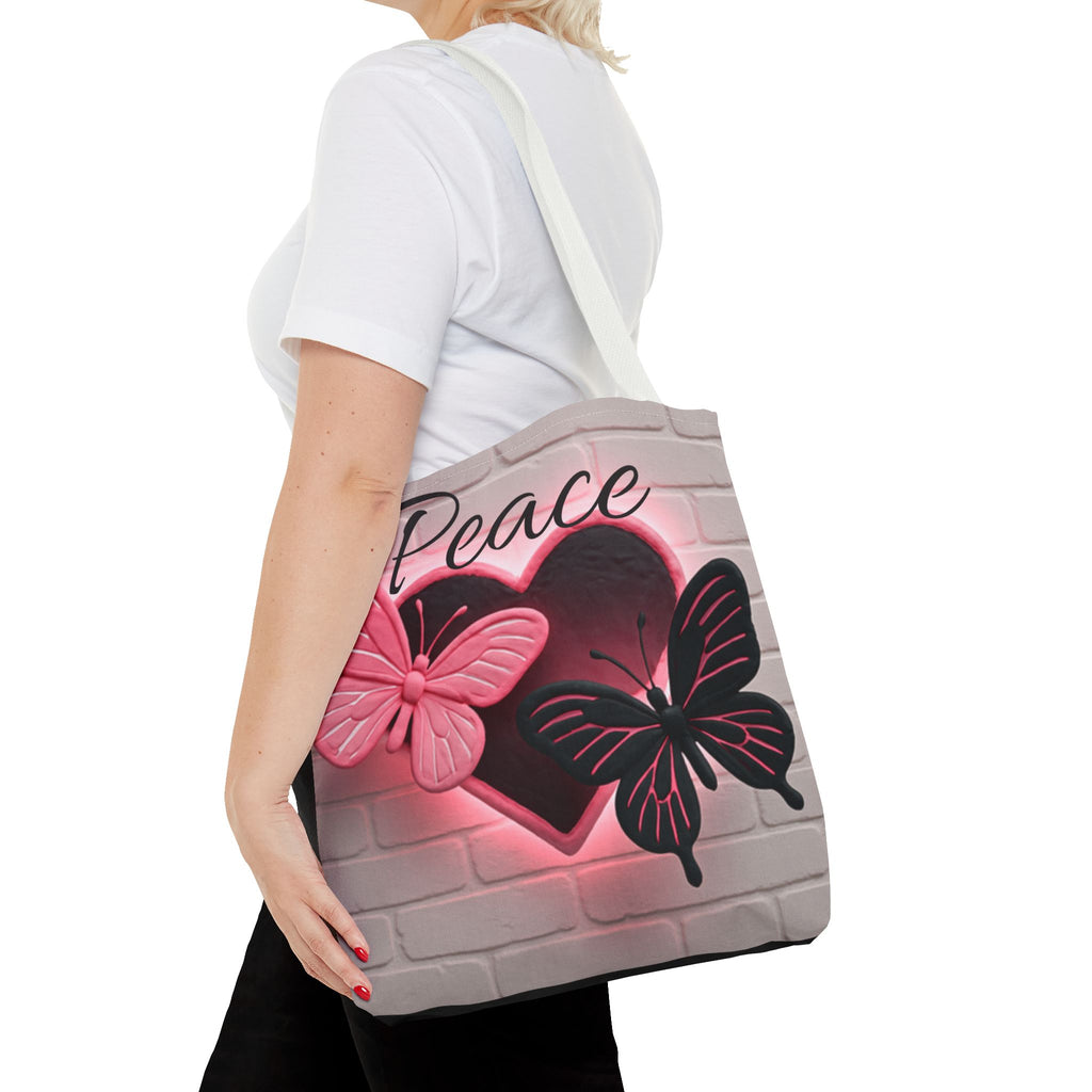 Neon Heart & Butterflies Tote Bag — Glowing Peace Graphic Design