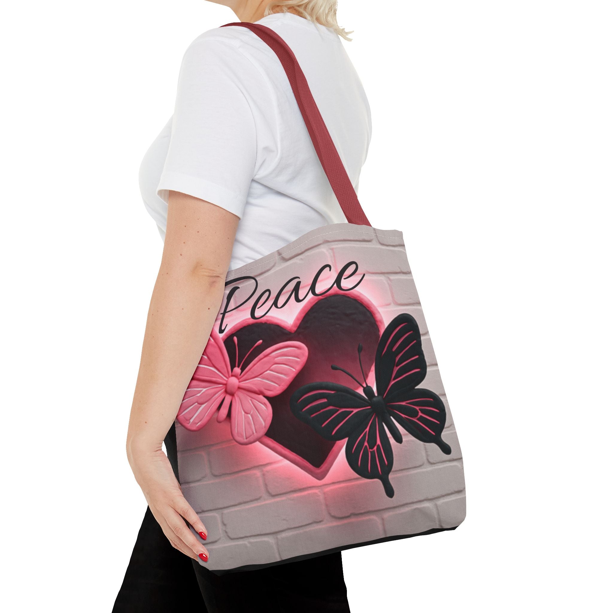 Neon Heart & Butterflies Tote Bag — Glowing Peace Graphic Design