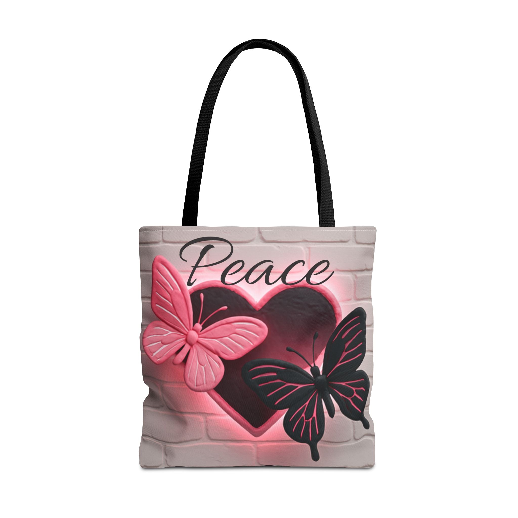 Love Glow Neon Heart and Butterflies Graphic Design Tote - Glowing Pink Neon Heart and Butterflies Design