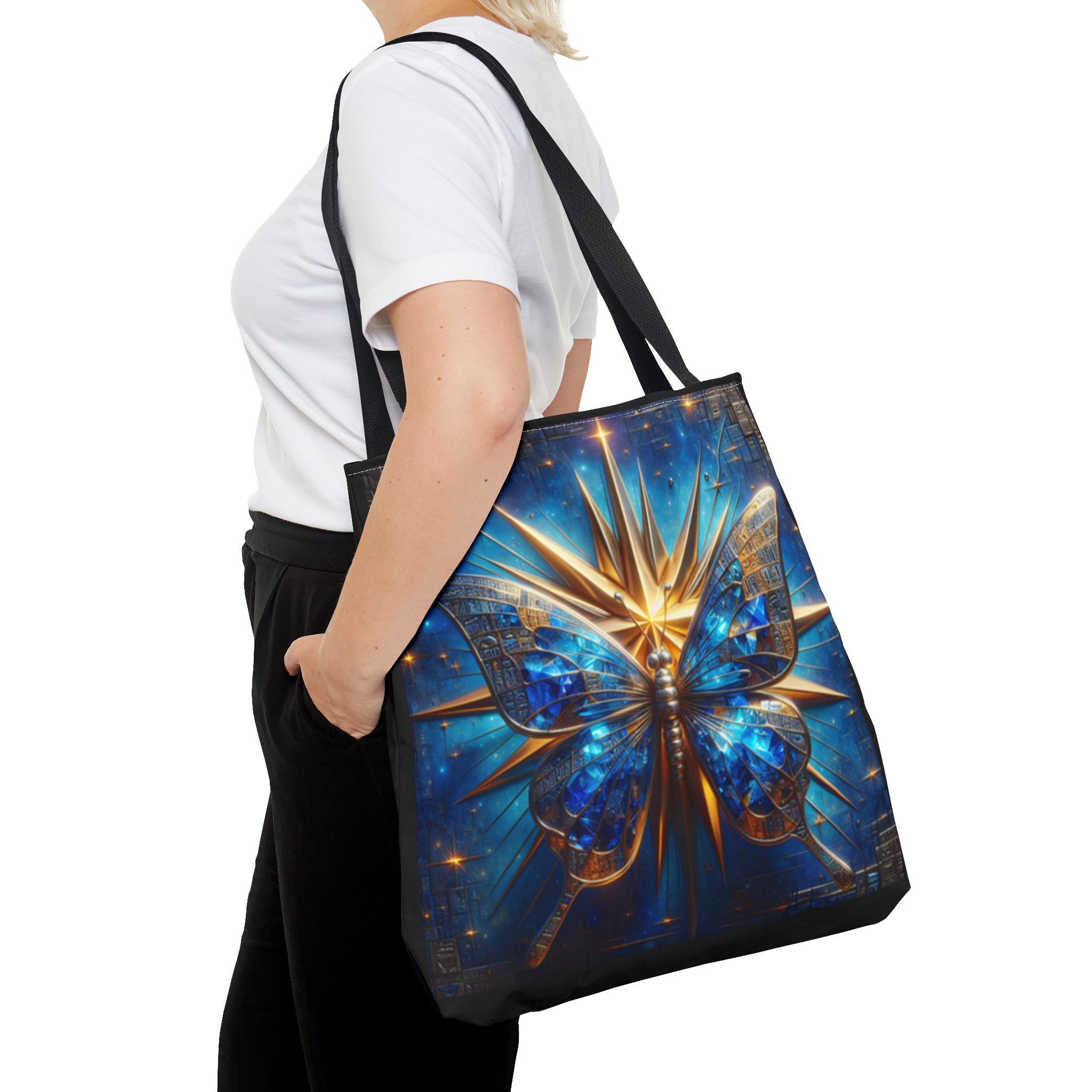 Blue & Gold Butterfly Tote — Galactic Starburst Graphic Design