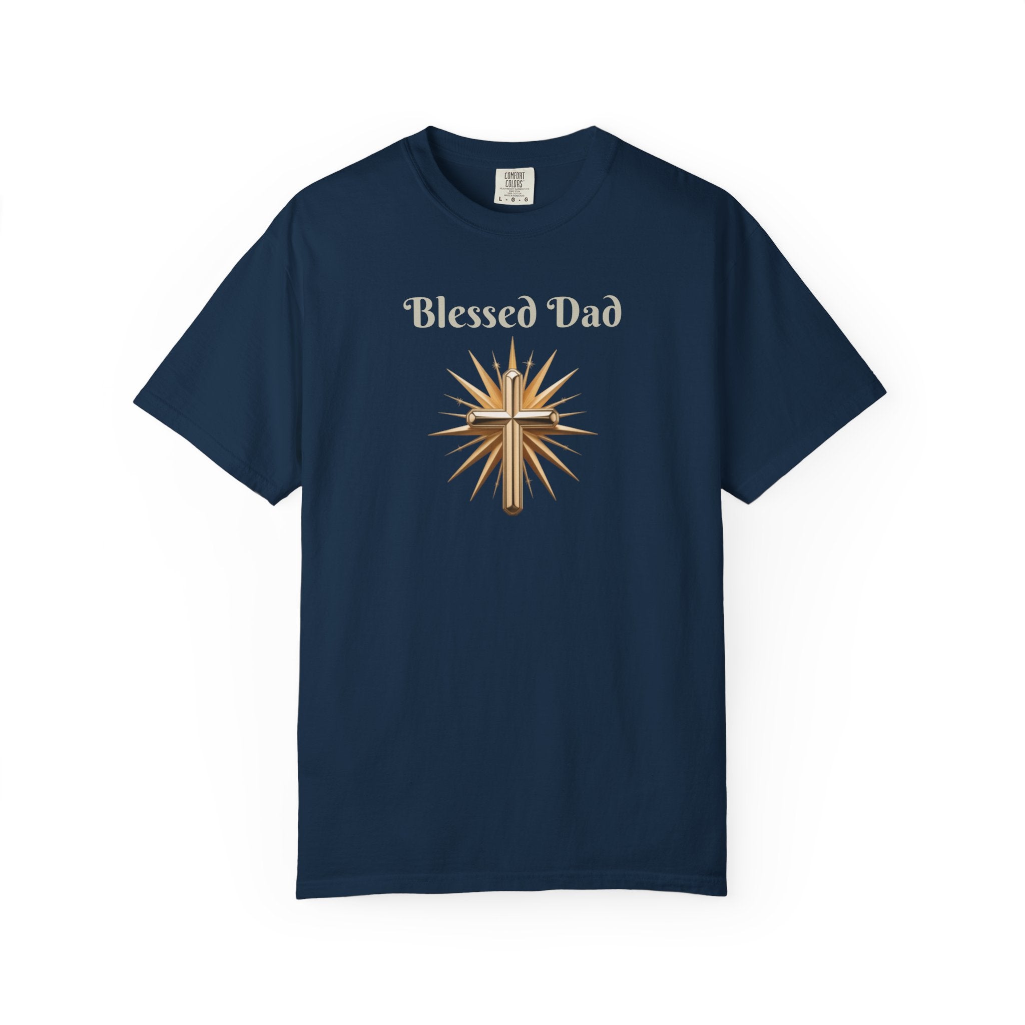 Blessed Dad  Vibrant Cross T-Shirt — Peaceful Symbol Blessed Dad Graphic Design T-Shirt