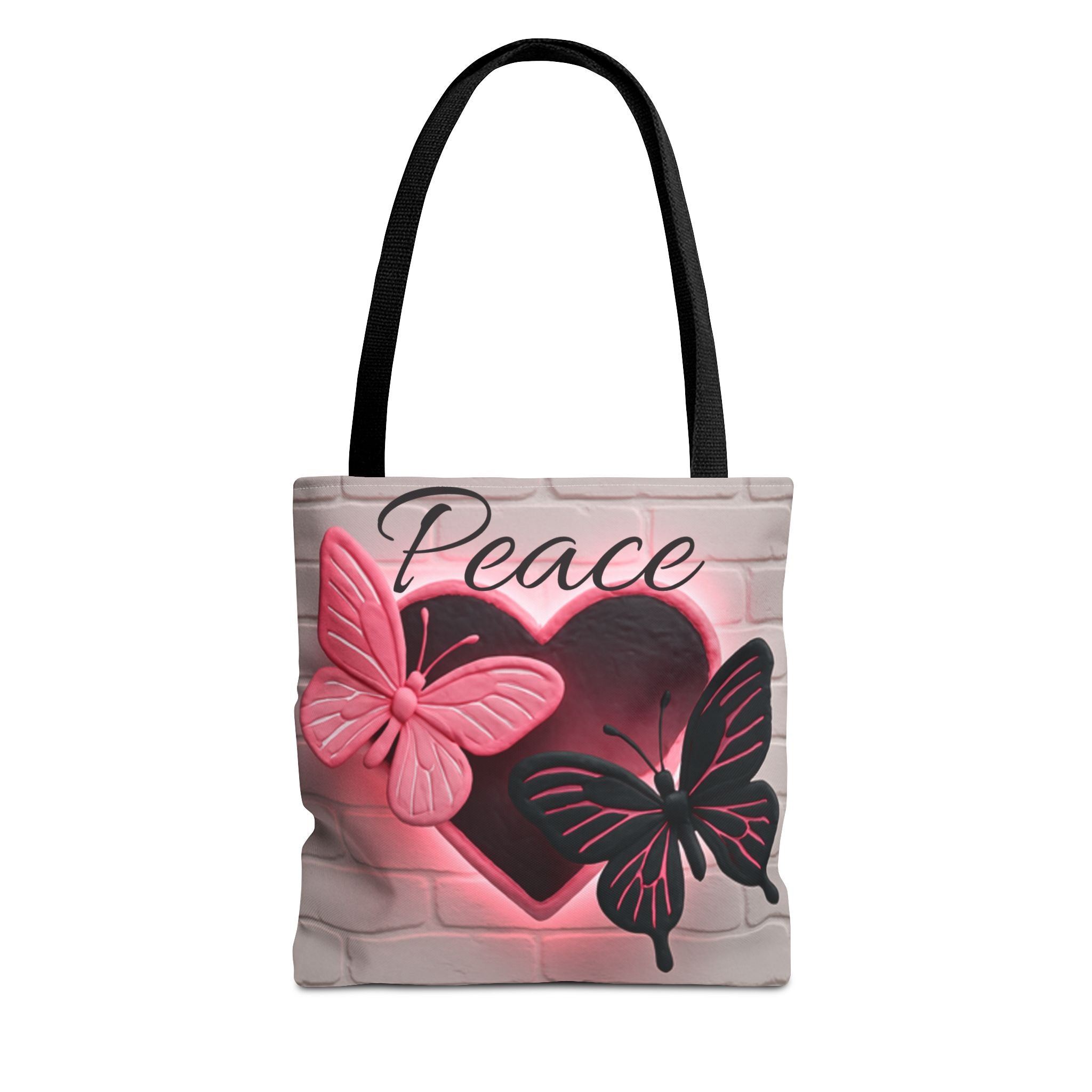 Love Glow Neon Heart and Butterflies Graphic Design Tote - Glowing Pink Neon Heart and Butterflies Design