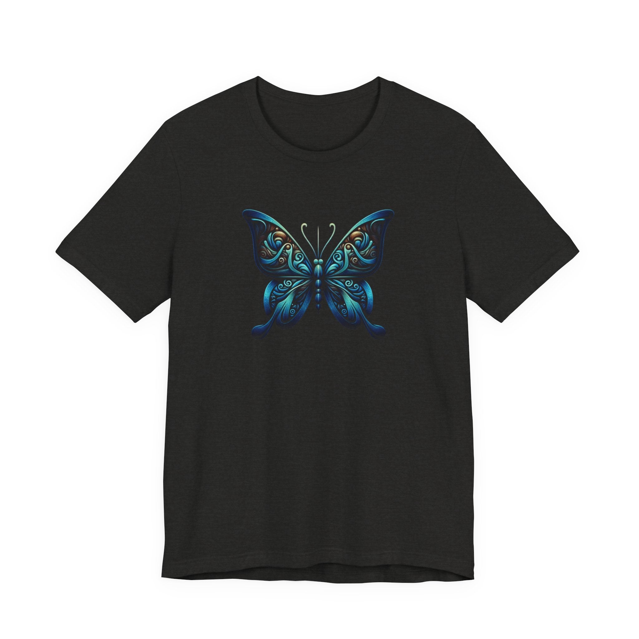 Blue Tribal Butterfly Graphic Tee — Artistic Nature Graphic T-Shirt