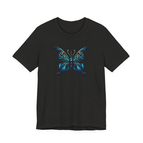 Blue Tribal Butterfly Graphic Tee — Artistic Nature Graphic T-Shirt