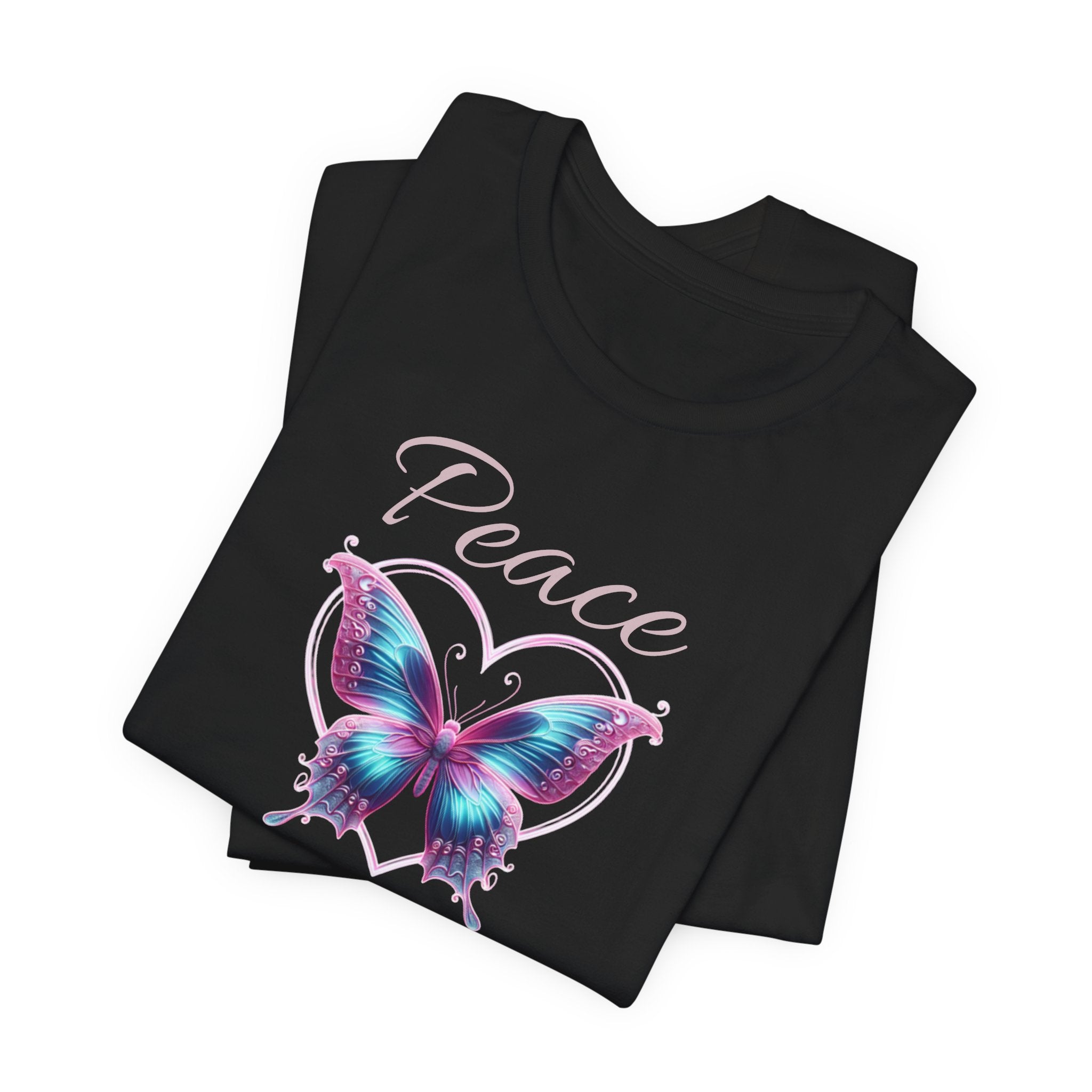 Peace Symbols Graphic Tee— Butterfly and Heart  Graphic Design T-Shirt