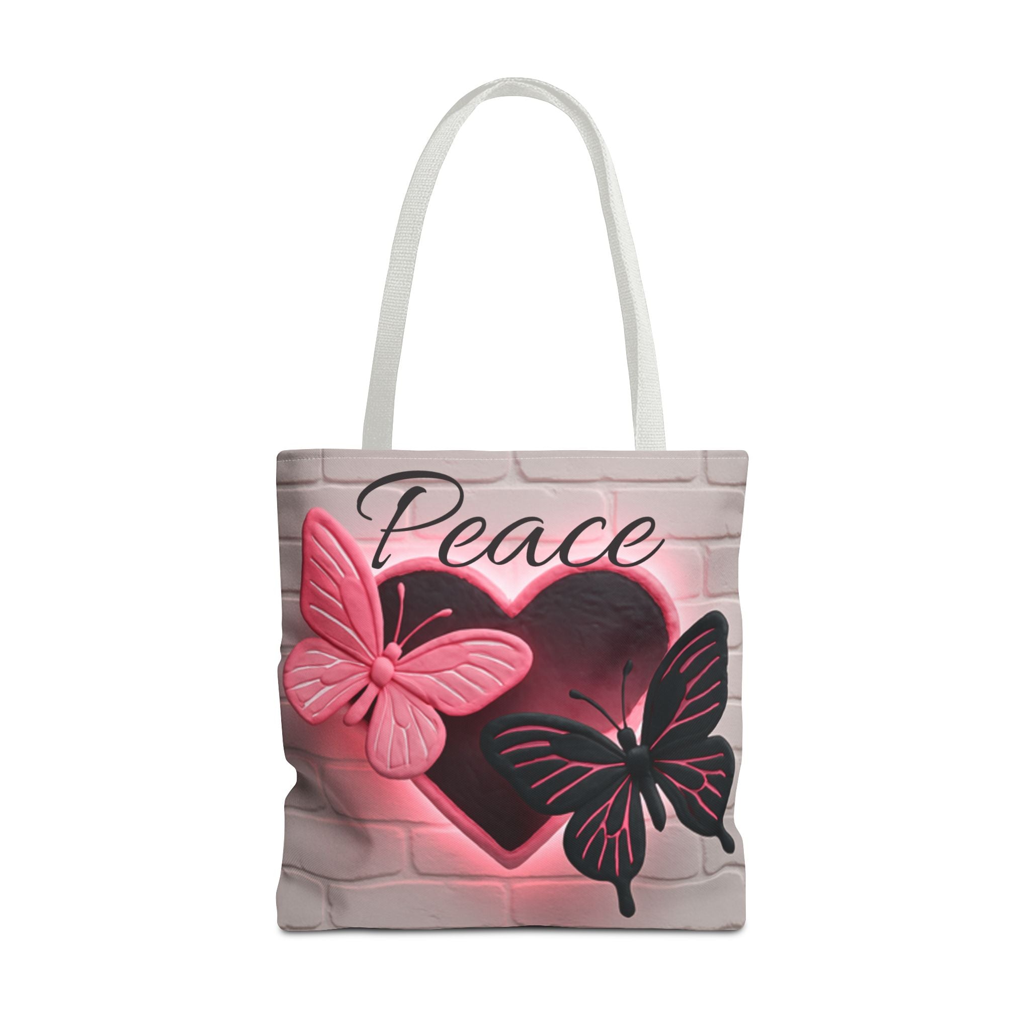 Love Glow Neon Heart and Butterflies Graphic Design Tote - Glowing Pink Neon Heart and Butterflies Design