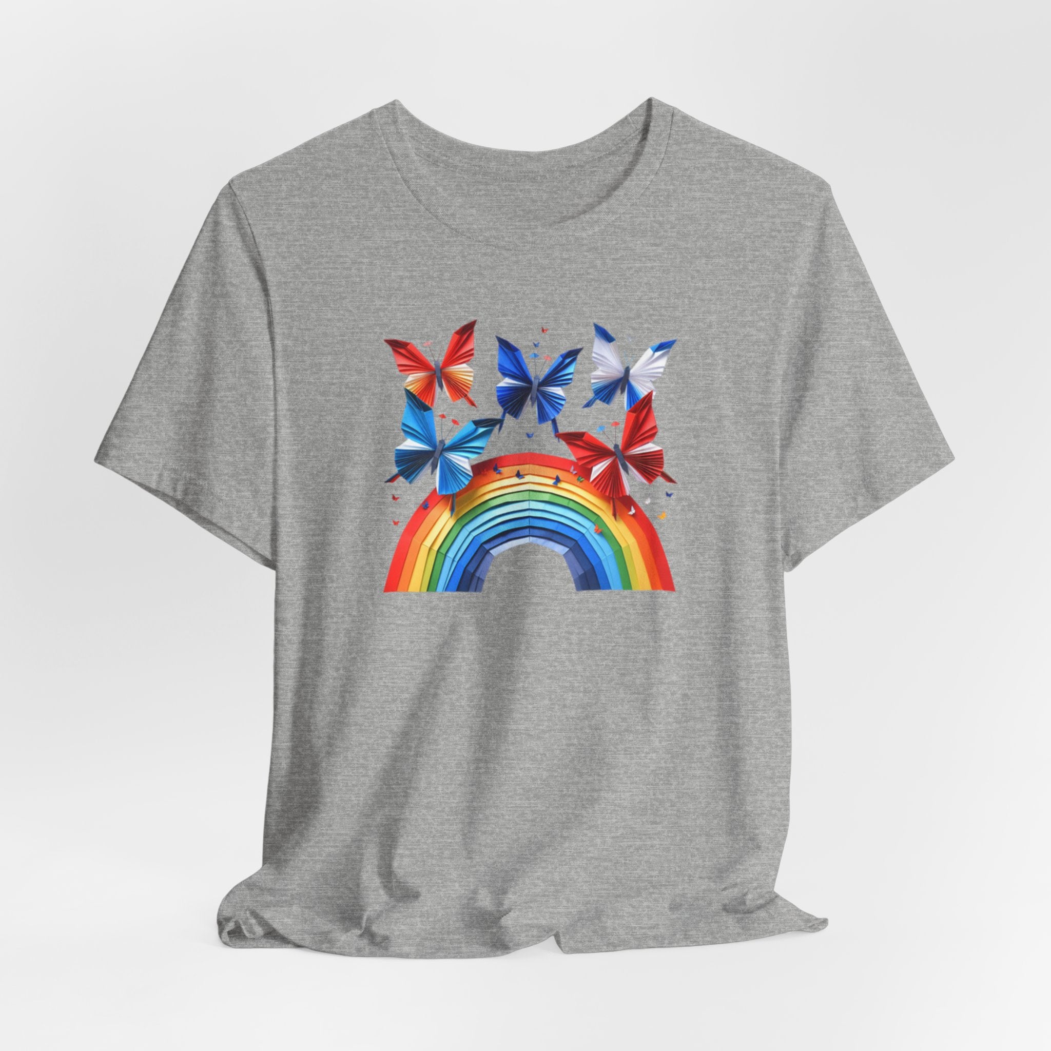 Peace Energy Rainbow Graphic T‑Shirt — Colorful Butterfly & Rainbow Graphic Design Tee