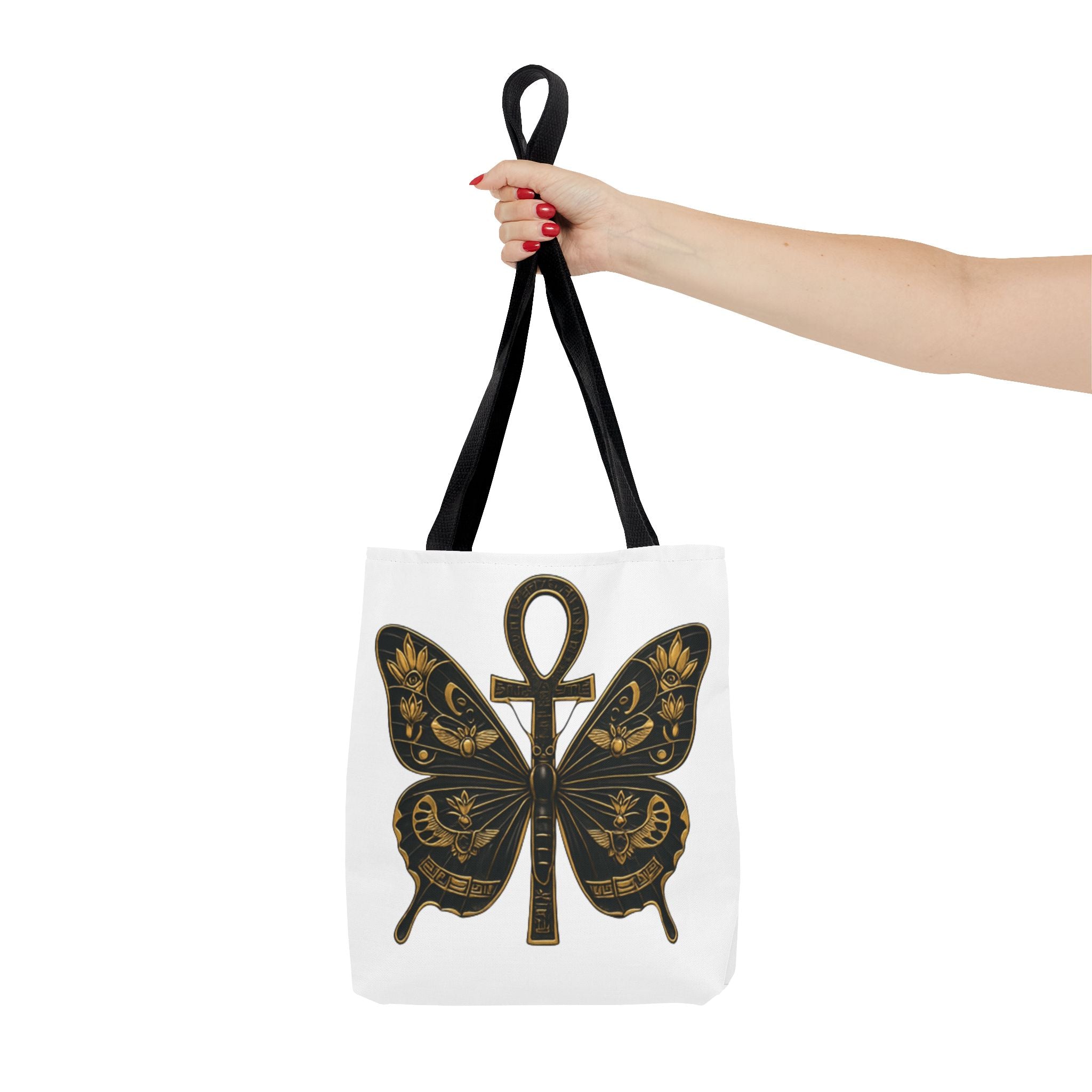Mystic Peace Butterfly Graphic Design Tote Bag — Egyptian Themed Butterfly and Ankh Design