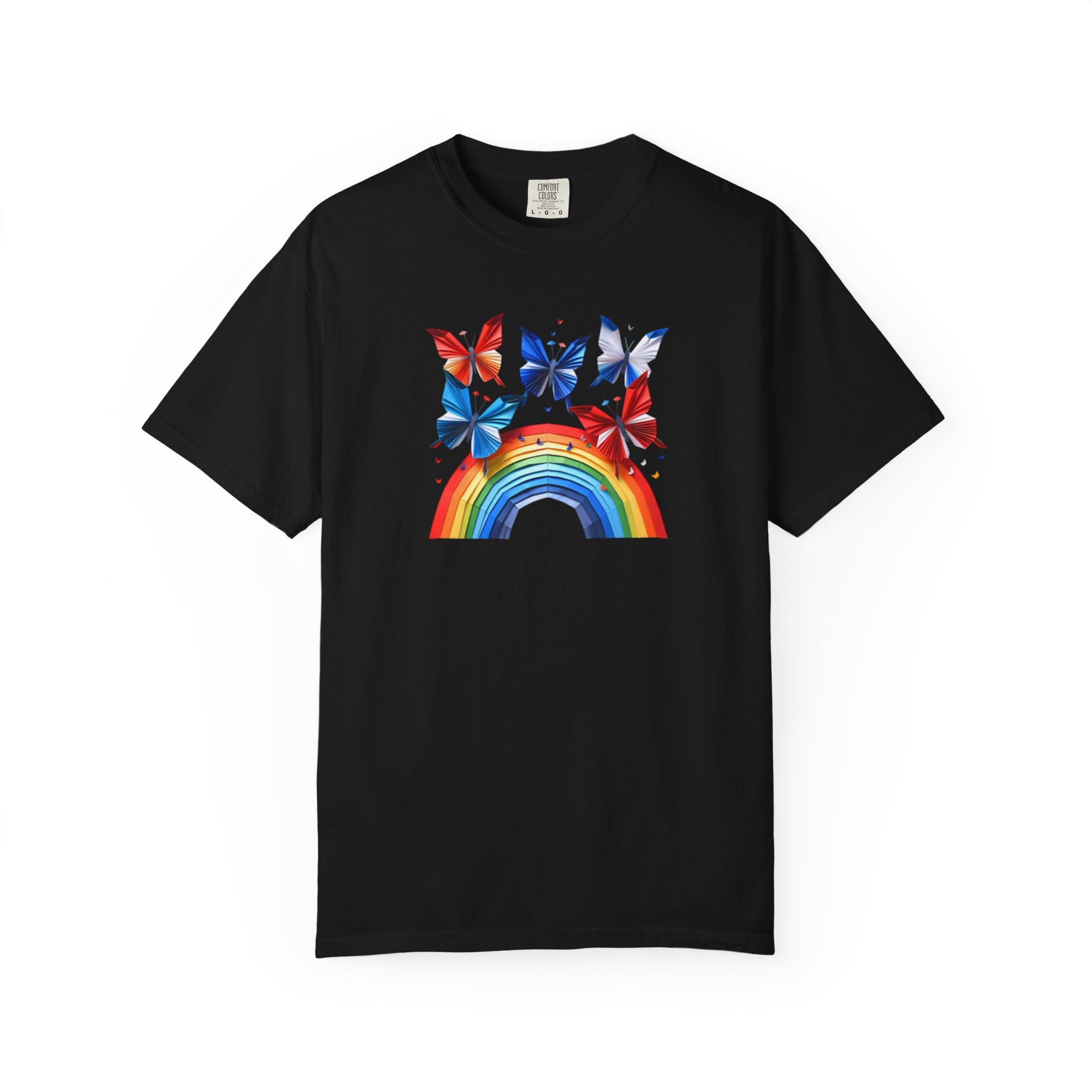 Positive Vibes Tee — Rainbow and Butterflies Graphic Design Tee