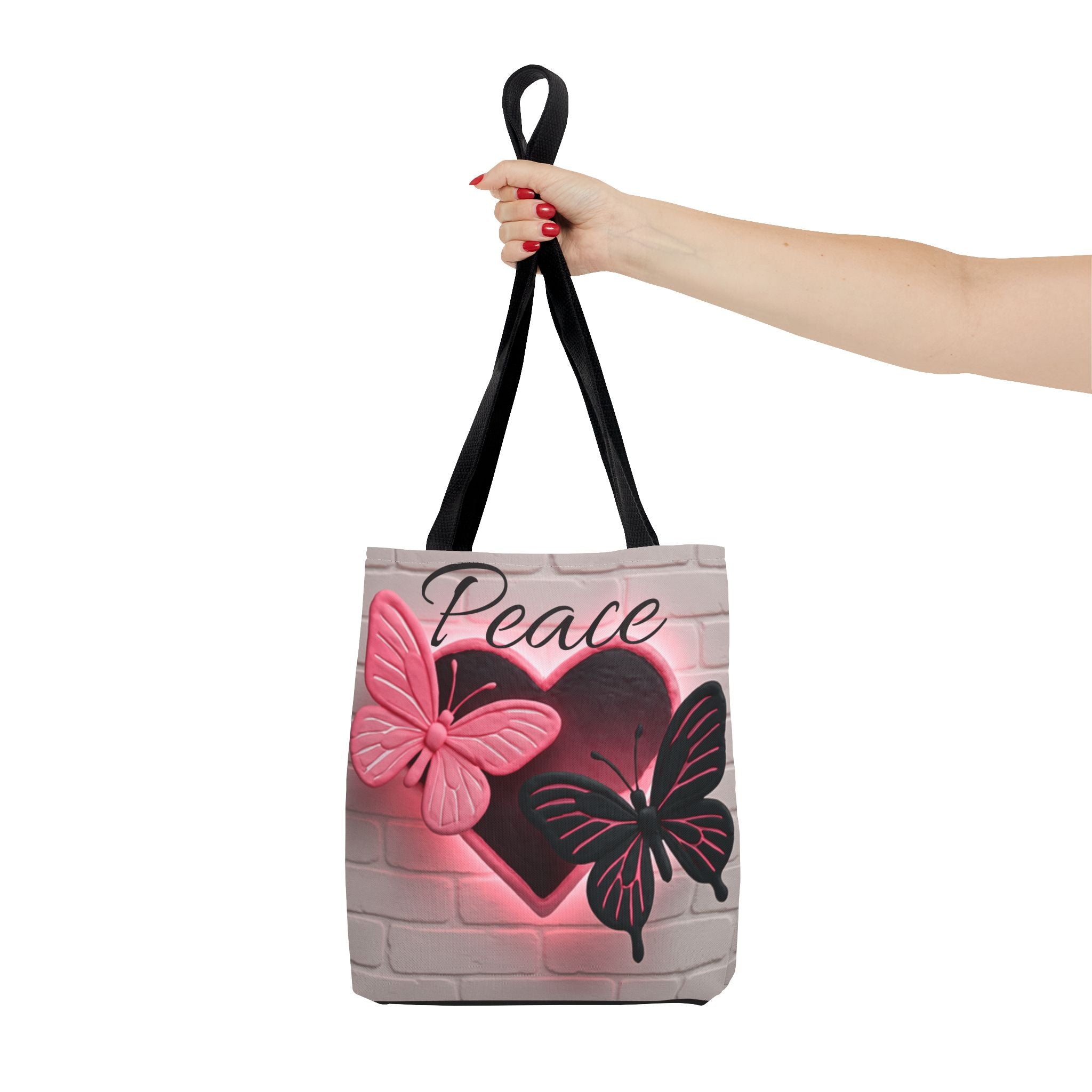 Love Glow Neon Heart and Butterflies Graphic Design Tote - Glowing Pink Neon Heart and Butterflies Design