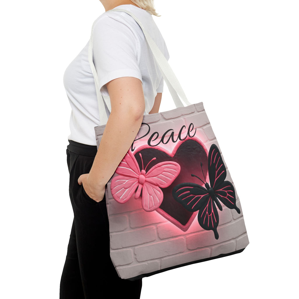 Neon Heart & Butterflies Tote Bag — Glowing Peace Graphic Design