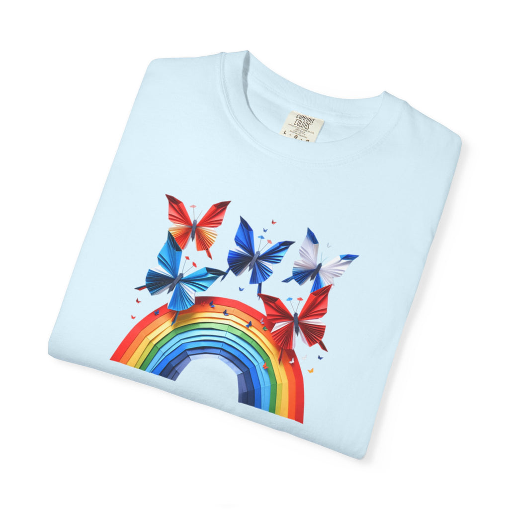 Positive Vibes Tee — Rainbow and Butterflies Graphic Design Tee