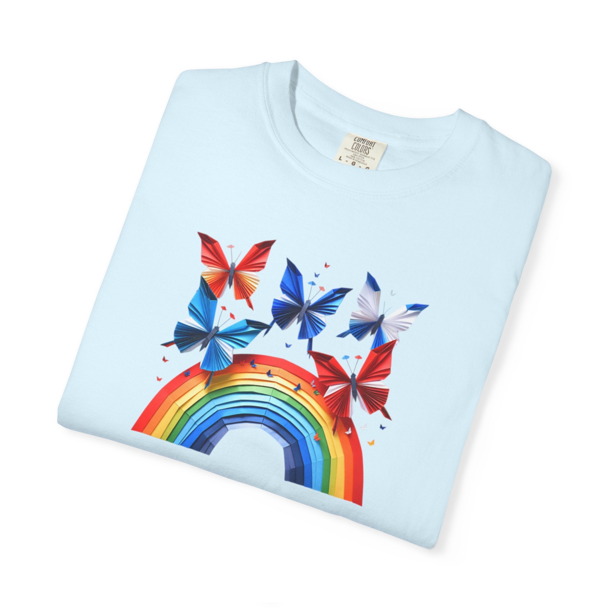 Positive Vibes Tee — Rainbow and Butterflies Graphic Design Tee