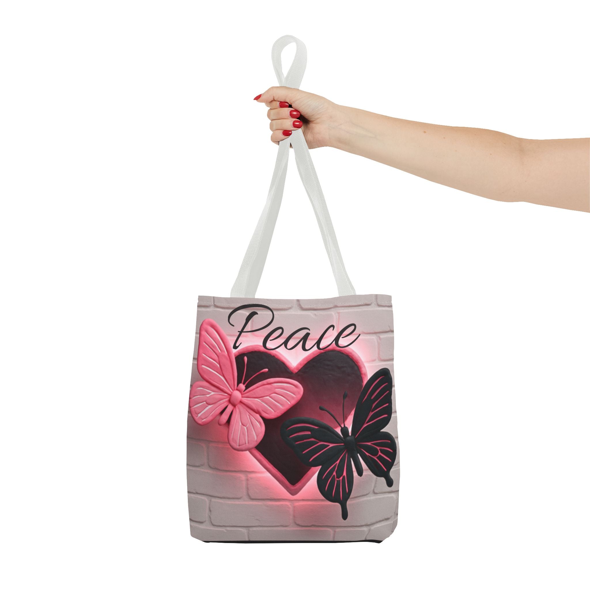 Neon Heart & Butterflies Tote Bag — Glowing Peace Graphic Design