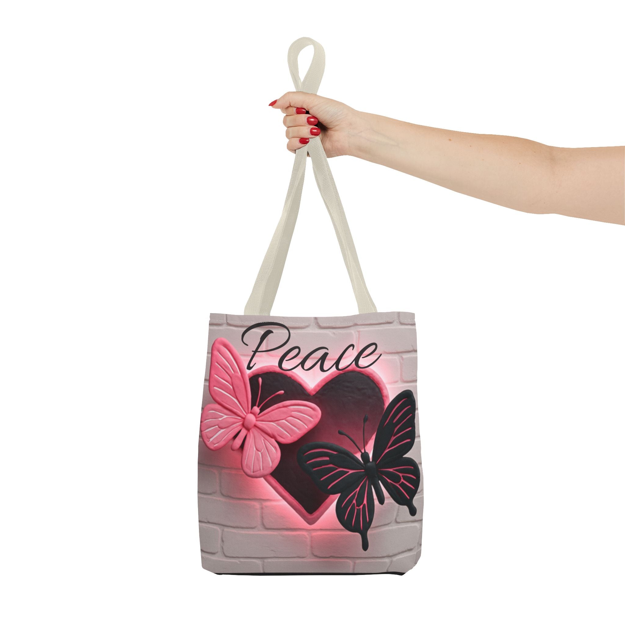 Neon Heart & Butterflies Tote Bag — Glowing Peace Graphic Design