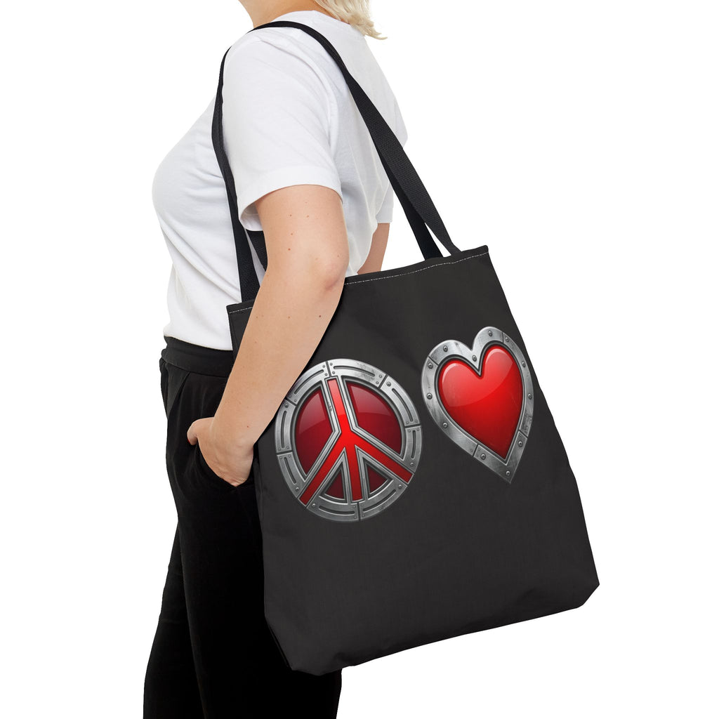 Vibrant Peace & Love Tote Bag — Colorful Retro Love Graphic
