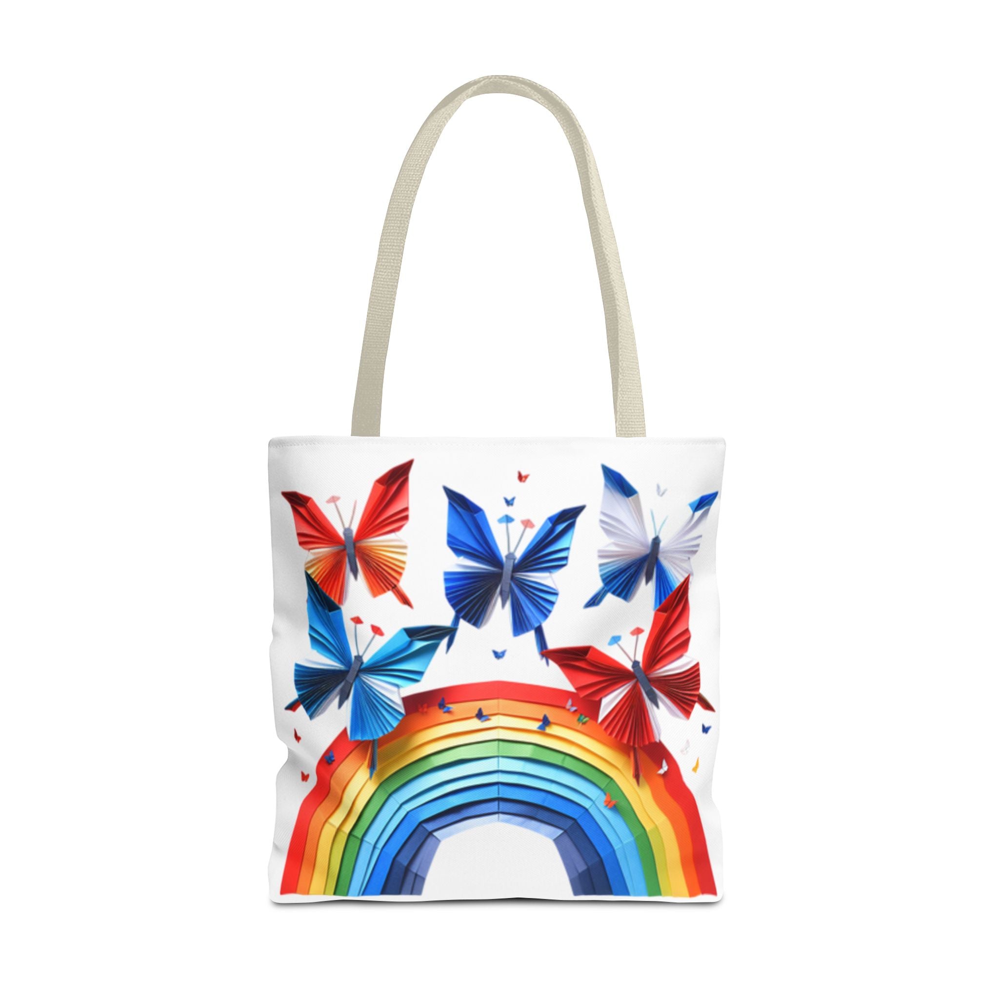 Positive Energy Tote Bag — Colorful Rainbow and Butterflies Graphic Design