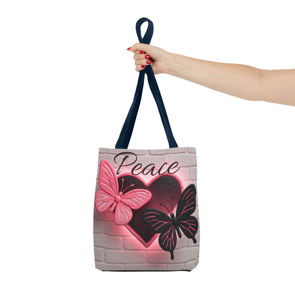 Neon Heart & Butterflies Tote Bag — Glowing Peace Graphic Design