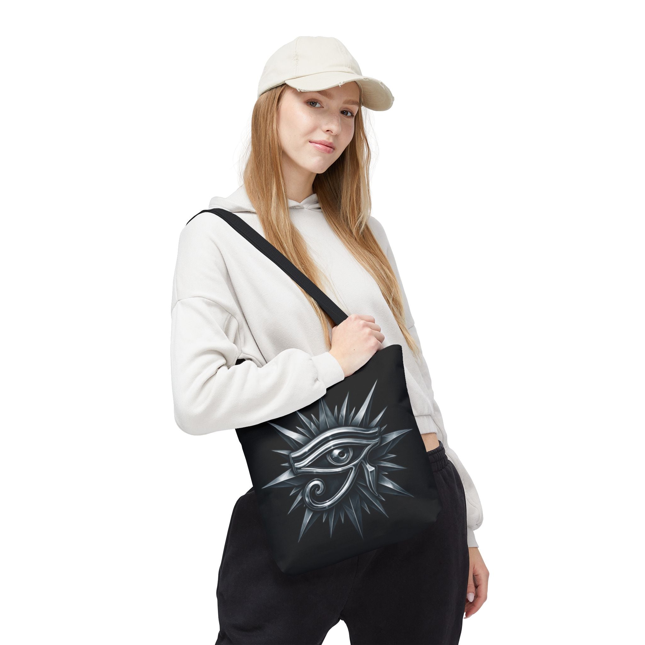 Eye of Horus Mystic Tote Bag — All-Seeing Eye and Silver Starburst Graphic Design