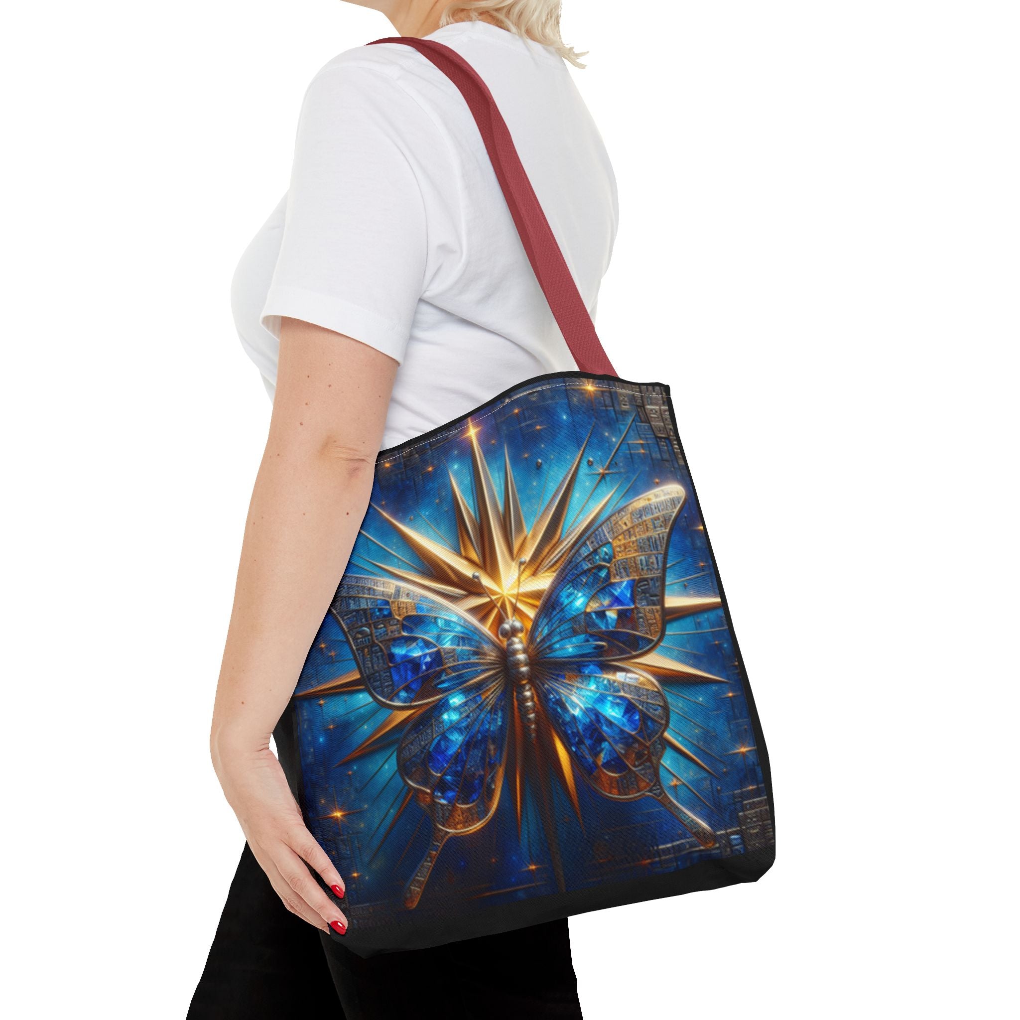Blue & Gold Butterfly Tote — Galactic Starburst Graphic Design