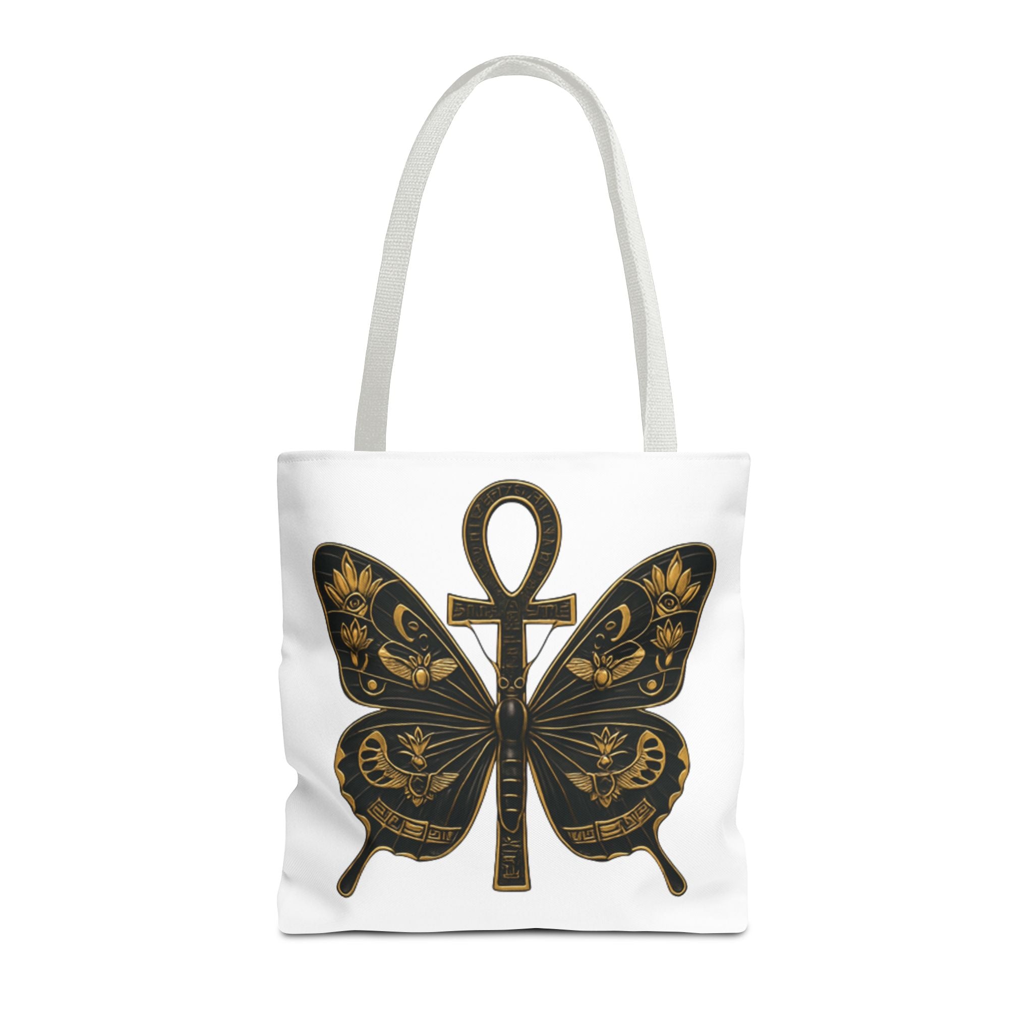 Mystic Peace Butterfly Graphic Design Tote Bag — Egyptian Themed Butterfly and Ankh Design