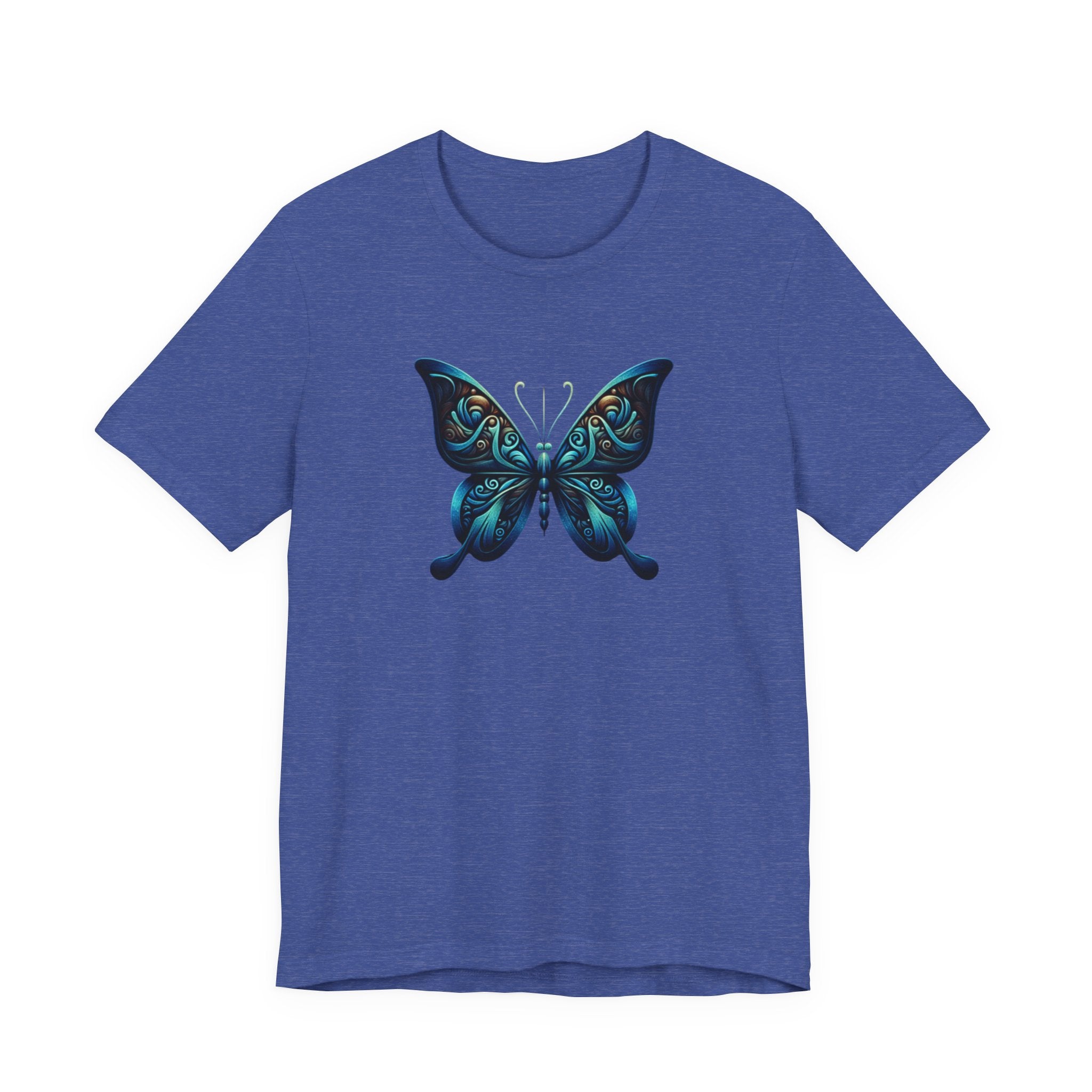 Blue Tribal Butterfly Graphic Tee — Artistic Nature Graphic T-Shirt