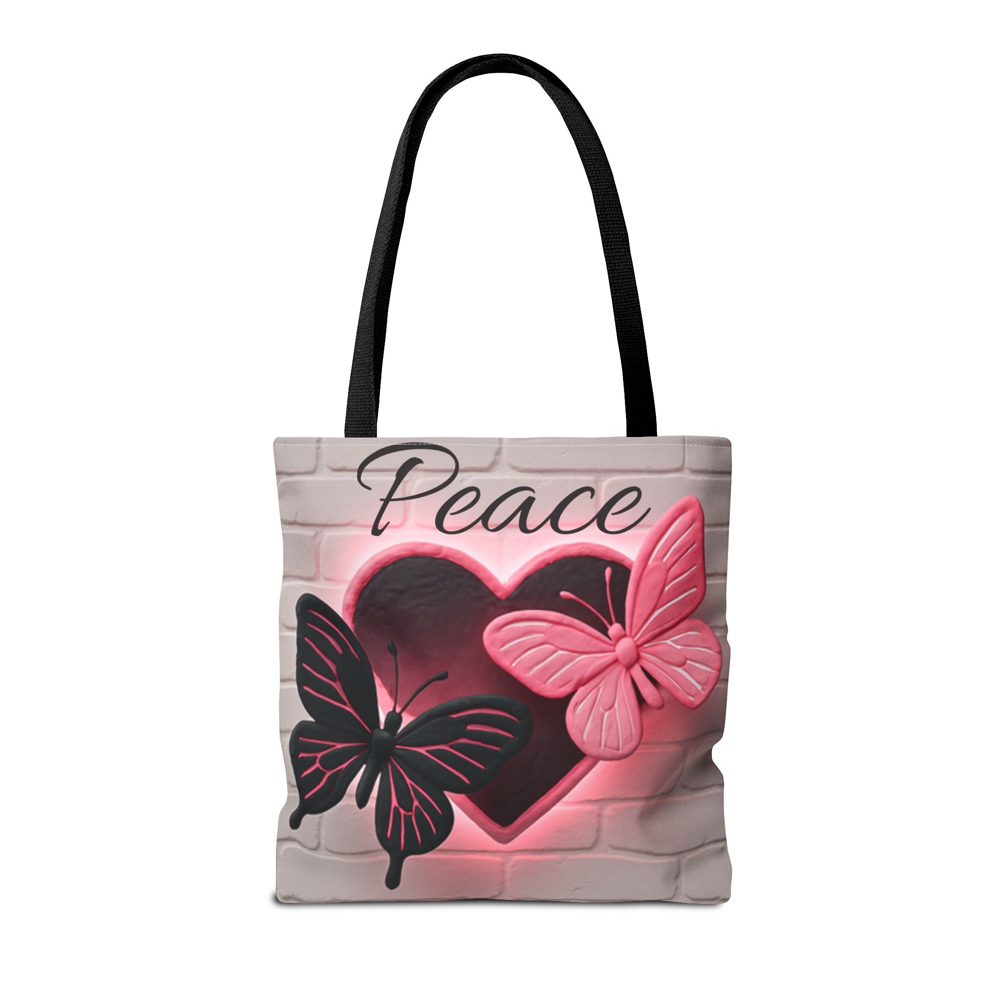 Love Glow Neon Heart and Butterflies Graphic Design Tote - Glowing Pink Neon Heart and Butterflies Design