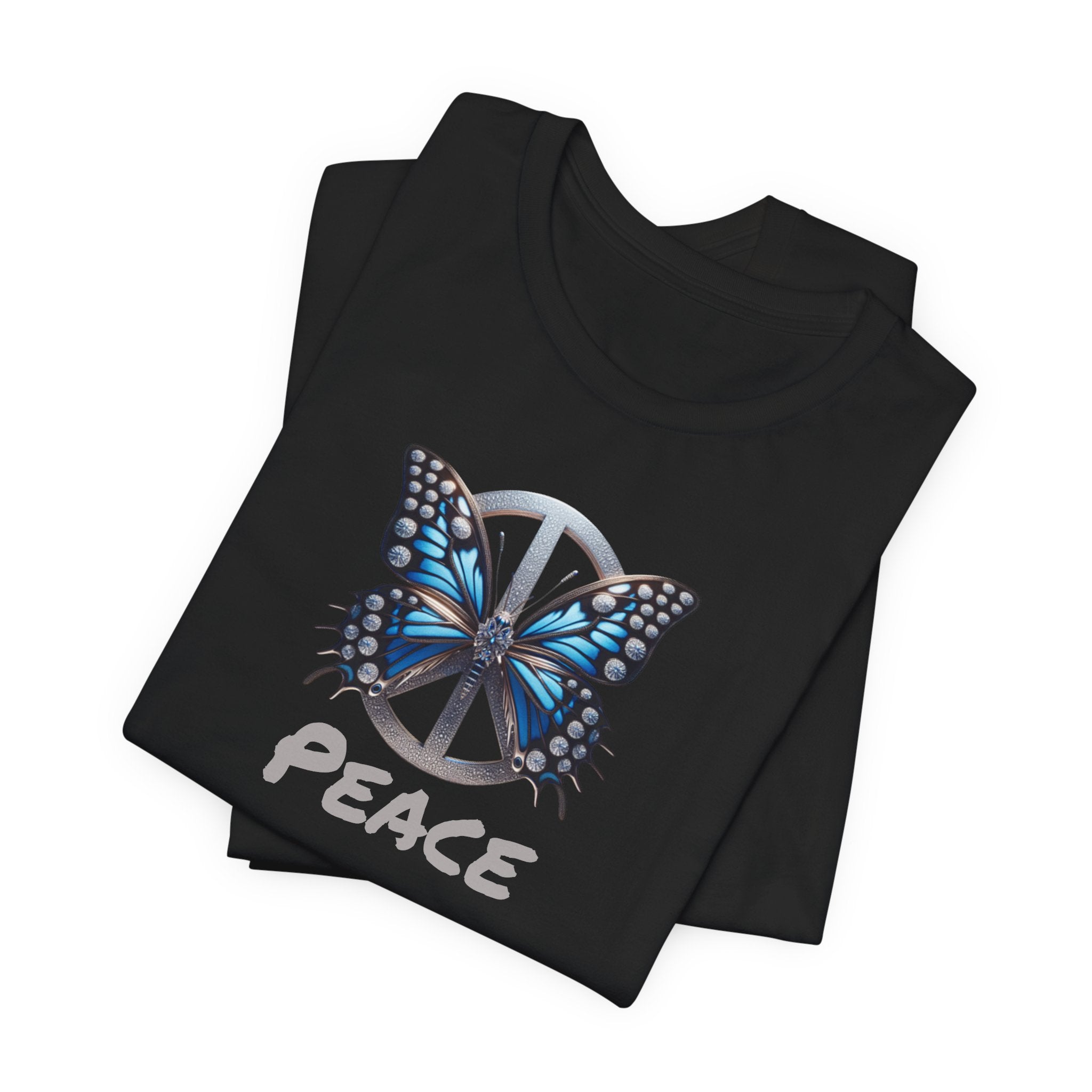 Butterfly Peace Graphic Tee — Blue Monarch Peace Sign Graphic Design