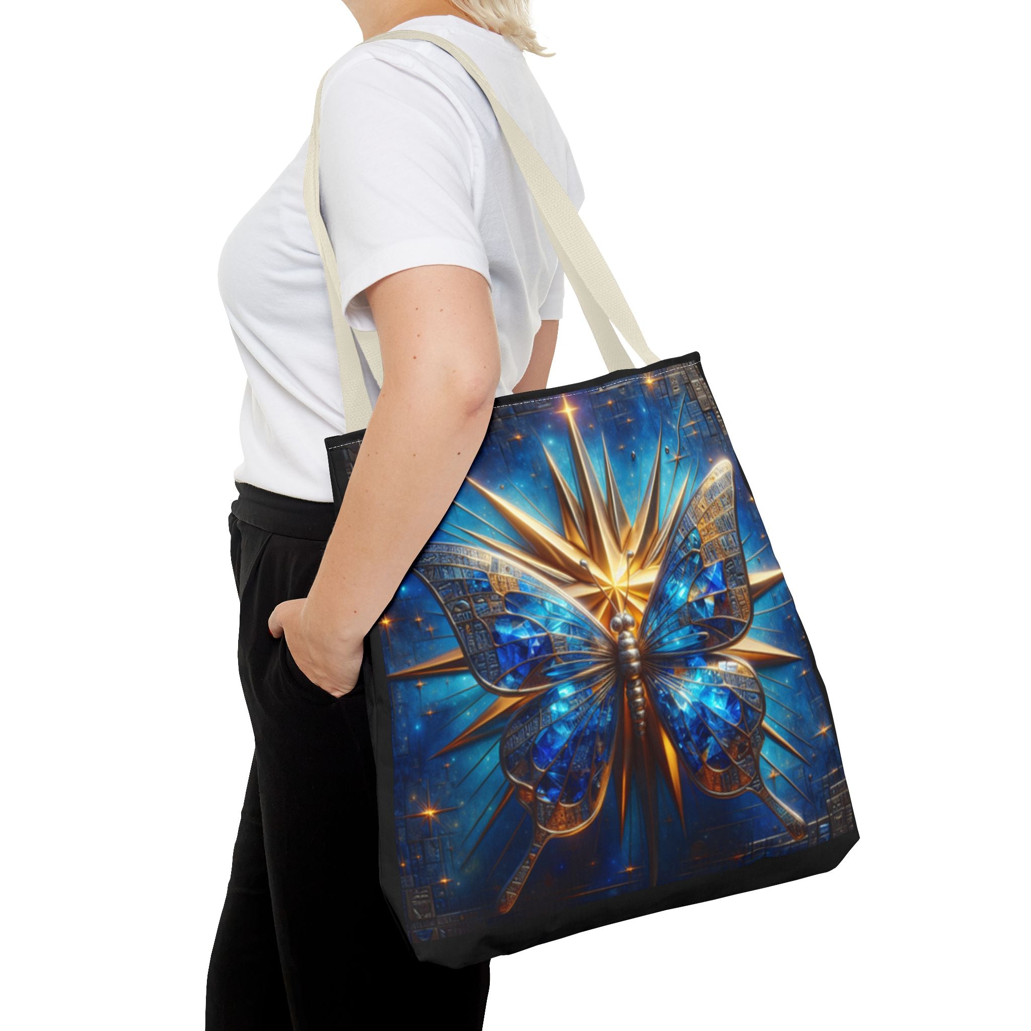 Blue & Gold Butterfly Tote — Galactic Starburst Graphic Design