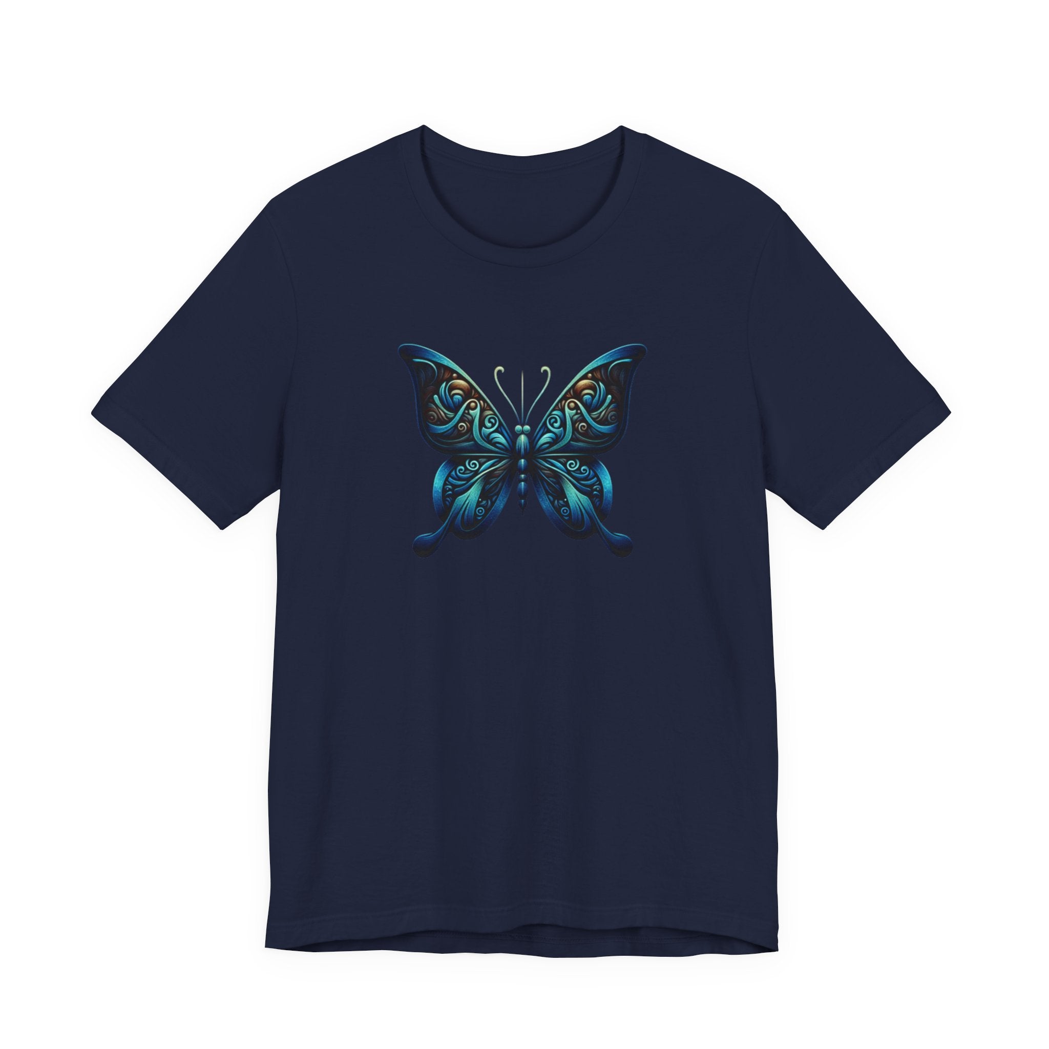 Blue Tribal Butterfly Graphic Tee — Artistic Nature Graphic T-Shirt